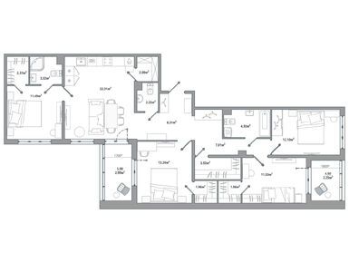 Планировки четырехкомнатные в ЖК «ЛесART» (ЛесАрт)