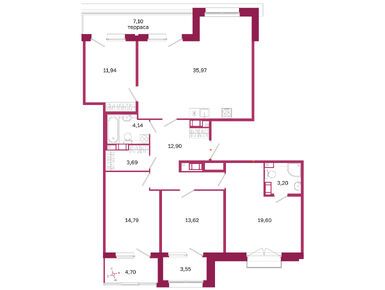 Планировки четырехкомнатные в ЖК «Дом на Курской»