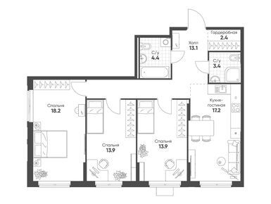 Планировки трехкомнатные в ЖК «Ягодное Река Парк»